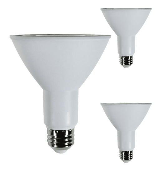 Damar PAR30 LED Long Neck Flood Light Bulb 8W 800 Lumen E26 Medium Base 5000K Bright White Ideal for Track & Recessed Spot Light Bulbs 120V CRI80 40° Beam Angle White Finish Pack of 3