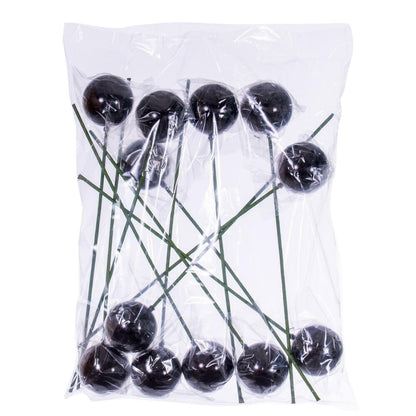 Vickerman 3" x 18" Black Shiny Ball Ornament Stick 12 per bag.