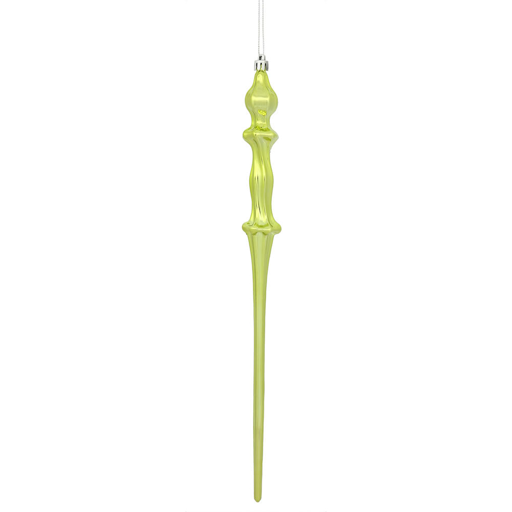 Vickerman 15.7" Lime Shiny Icicle Ornament with drilled and wired caps. Comes 3 per Box.