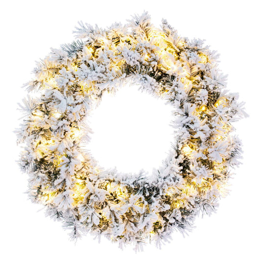 Vickerman 24" Frosted Glacier Pine Artificial Wreath with LED Warm White Lights.
