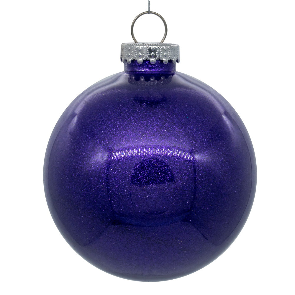 Vickerman 6" Clear Ball Christmas Ornament with Purple Glitter Interior 4 Pieces per bag