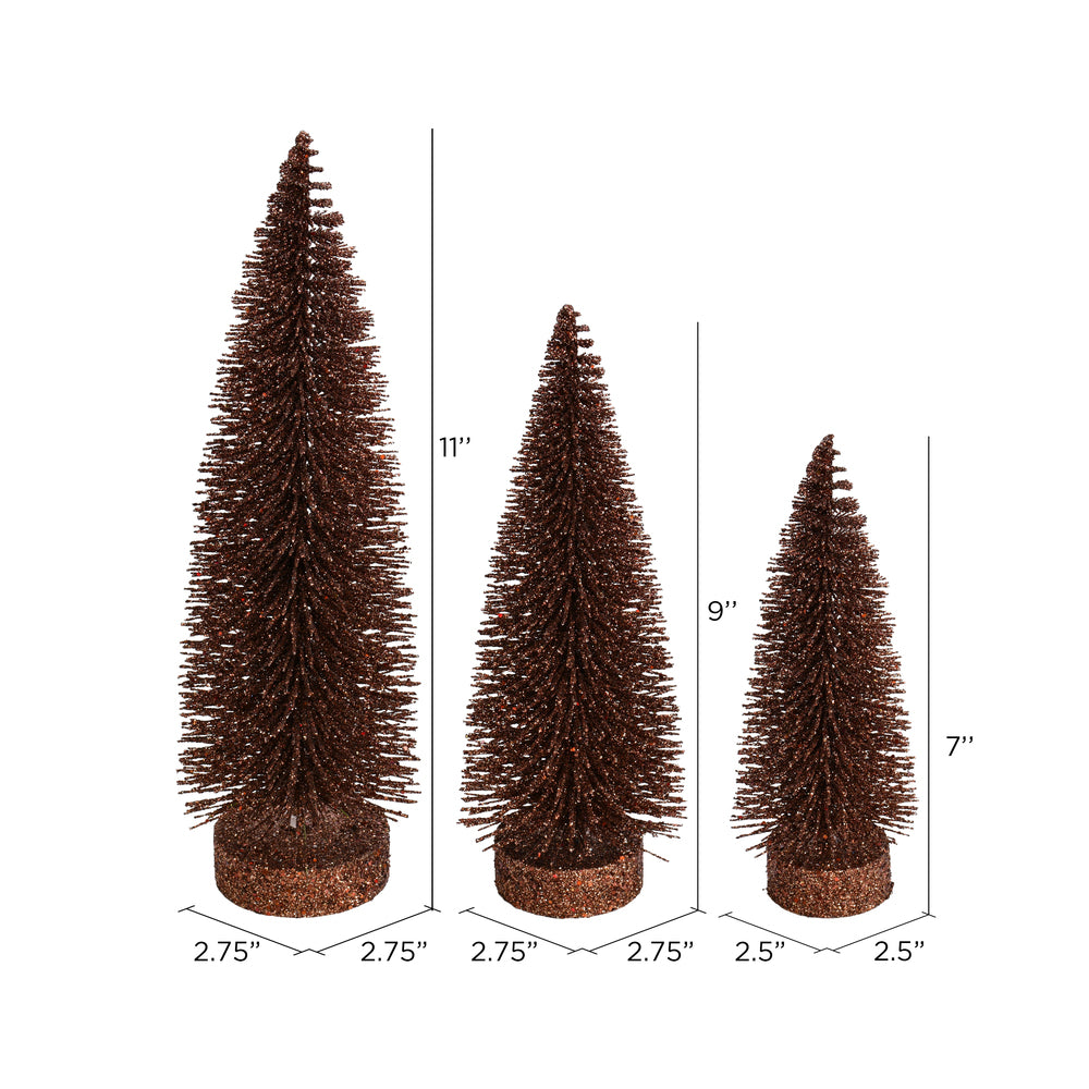 Vickerman 7"-9"-11" Chocolate Glitter Oval Pine Artificial Christmas Tree Set of 3