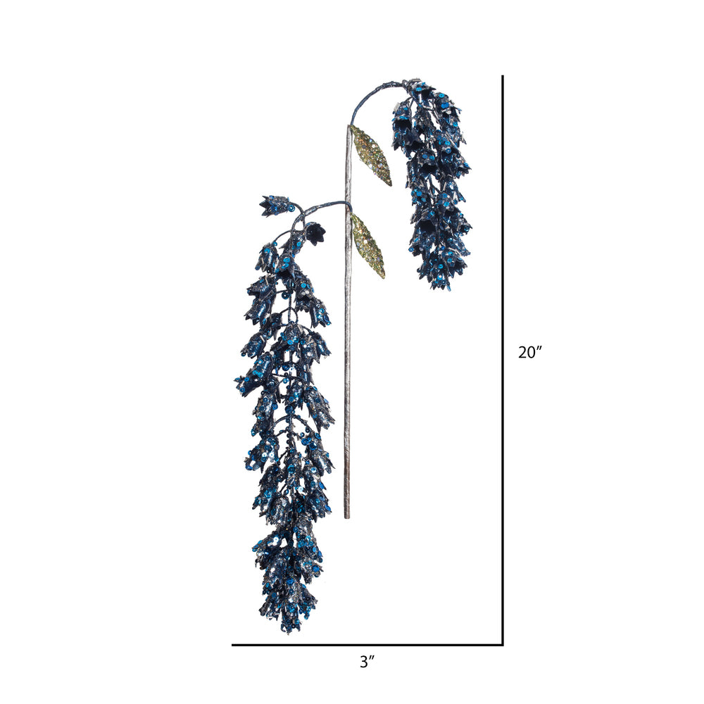 Vickerman 20" Blue Pearl Glitter Hanging Foxglove Artificial Christmas Spray. Includes 3 sprays per pack.