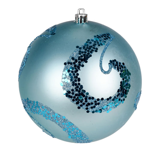 Vickerman 4.75" Baby Blue Matte Sequin Swirl Ornament 4 per Bag