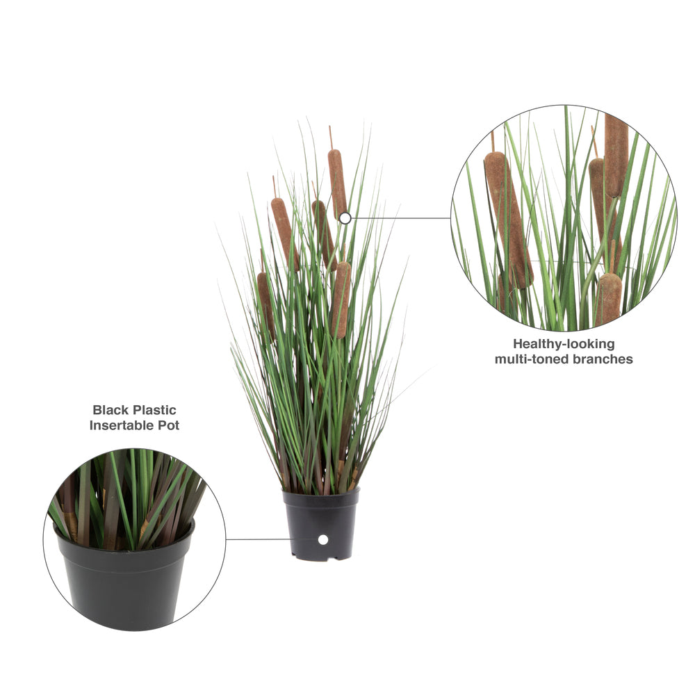 Vickerman 24" Artificial Potted Green Straight Grass and Cattails.