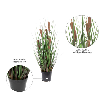 Vickerman 24" Artificial Potted Green Straight Grass and Cattails.