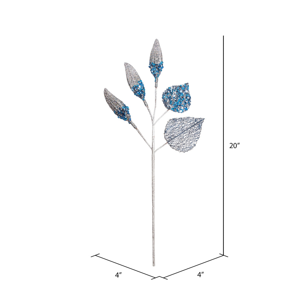 Vickerman 20" Blue Magnolia Bulb Artificial Christmas Spray. Includes 3 sprays per pack.