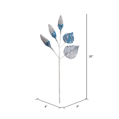 Vickerman 20" Blue Magnolia Bulb Artificial Christmas Spray. Includes 3 sprays per pack.