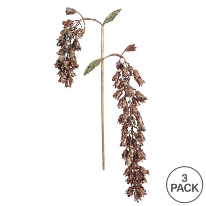 Vickerman 20" Chocolate Pearl Glitter Hanging Foxglove Artificial Christmas Spray. Includes 3 sprays per pack.