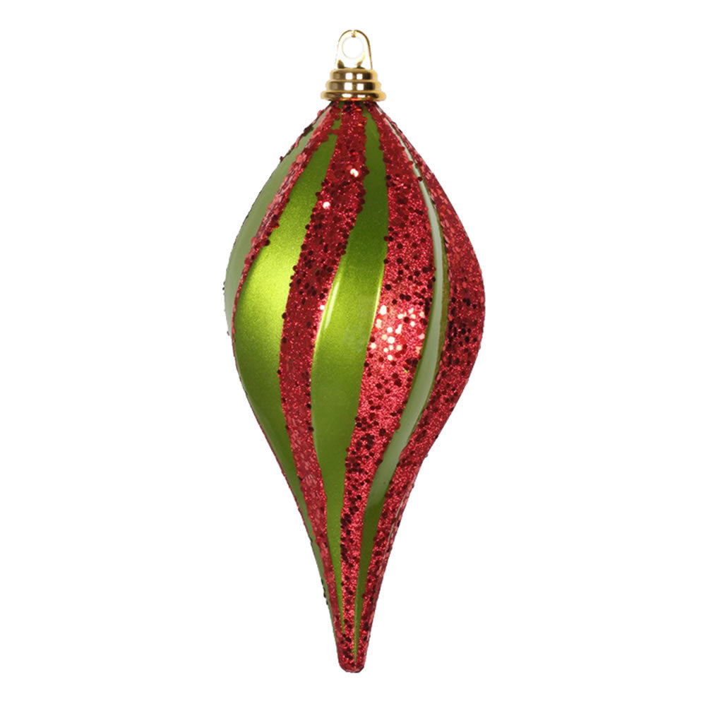 Vickerman 12'' Lime and Red Glitter Swirl Drop Christmas Ornament