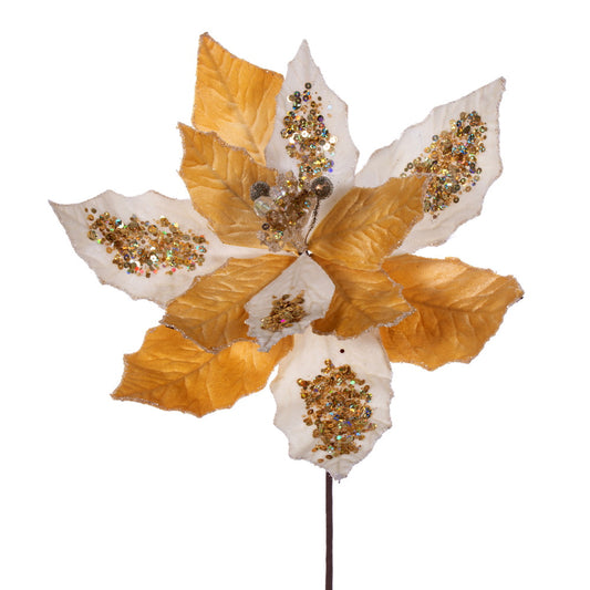 Vickerman 17" Artificial Gold Poinsettia Christmas Stem 12" Flower  3 per bag