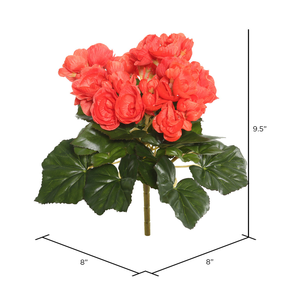 Vickerman 9.5" Artificial Red Orange Polyester Begonia Bush.