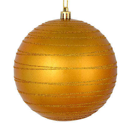 Vickerman 4" Antique Gold Candy Finish Ball Ornament with Glitter Lines 4 per Bag