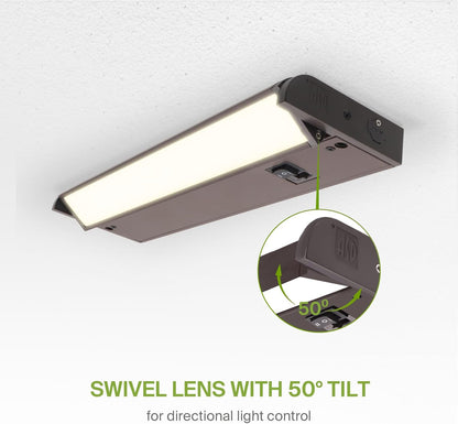 ASD Lighting LED Under Cabinet Swivel 12" 5W 120V Dimmable CCT Selectable 2700/3000/4000K Hardwired or Plug-in, Linkable, Hi/Low Switch, Oil Rubbed Bronze UL
