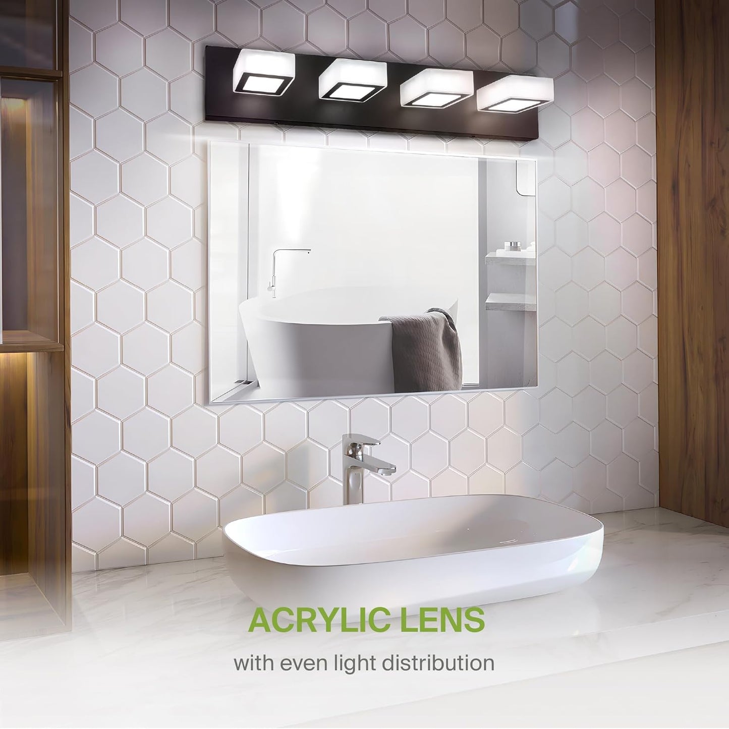 ASD Lighting LED Vanity 4-light 23W 120V with rotatable heads CCT Selectable 2700/3000/4000/5000/6000K Dimmable Black ETL