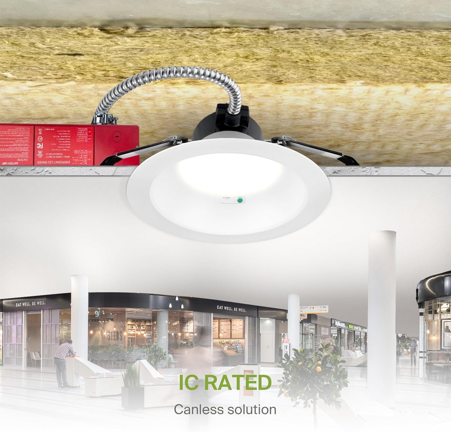 ASD Lighting LED Commercial Downlight Round 8inch 16/22/26/30/35W 120-277V 0-10V Dimmable 125Lm/W 2700/3000/3500/4000/5000K with Battery Back-up 15W White ETL ES