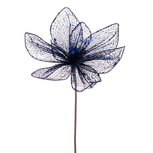 Vickerman 24" Midnight Blue Mesh Glitter Sequin Poinsettia 2 per bag.