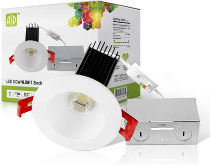 ASD Lighting LED Downlight Round 2inch 15W 120V Triac 2700/3000/3500/4000/5000K White ETL Energy Star