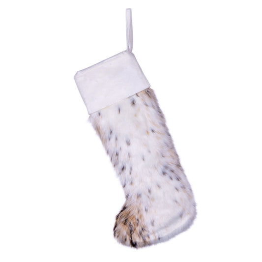 Vickerman 20" x 8" Snow Lynx Faux Fur Stocking