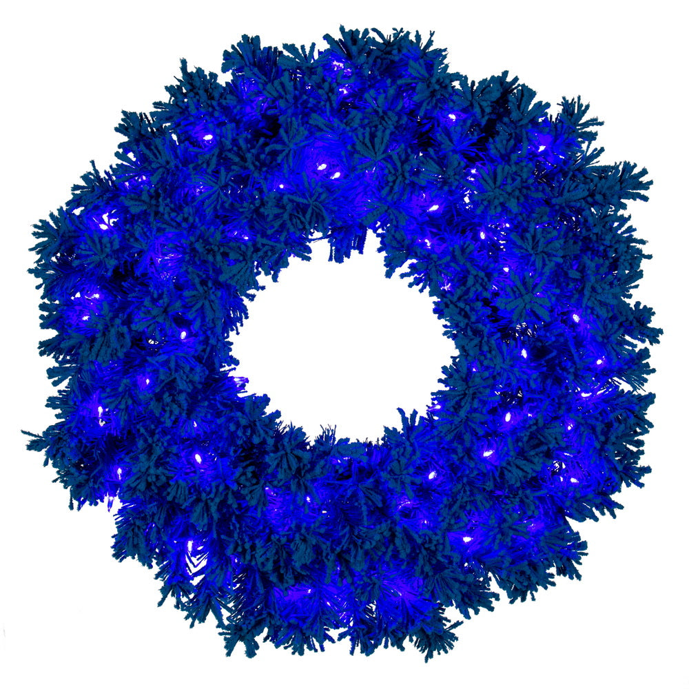 Vickerman 30" Flocked Turquoise Fir Artificial Wreath Dura-Lit® Turquoise LED Mini Lights.