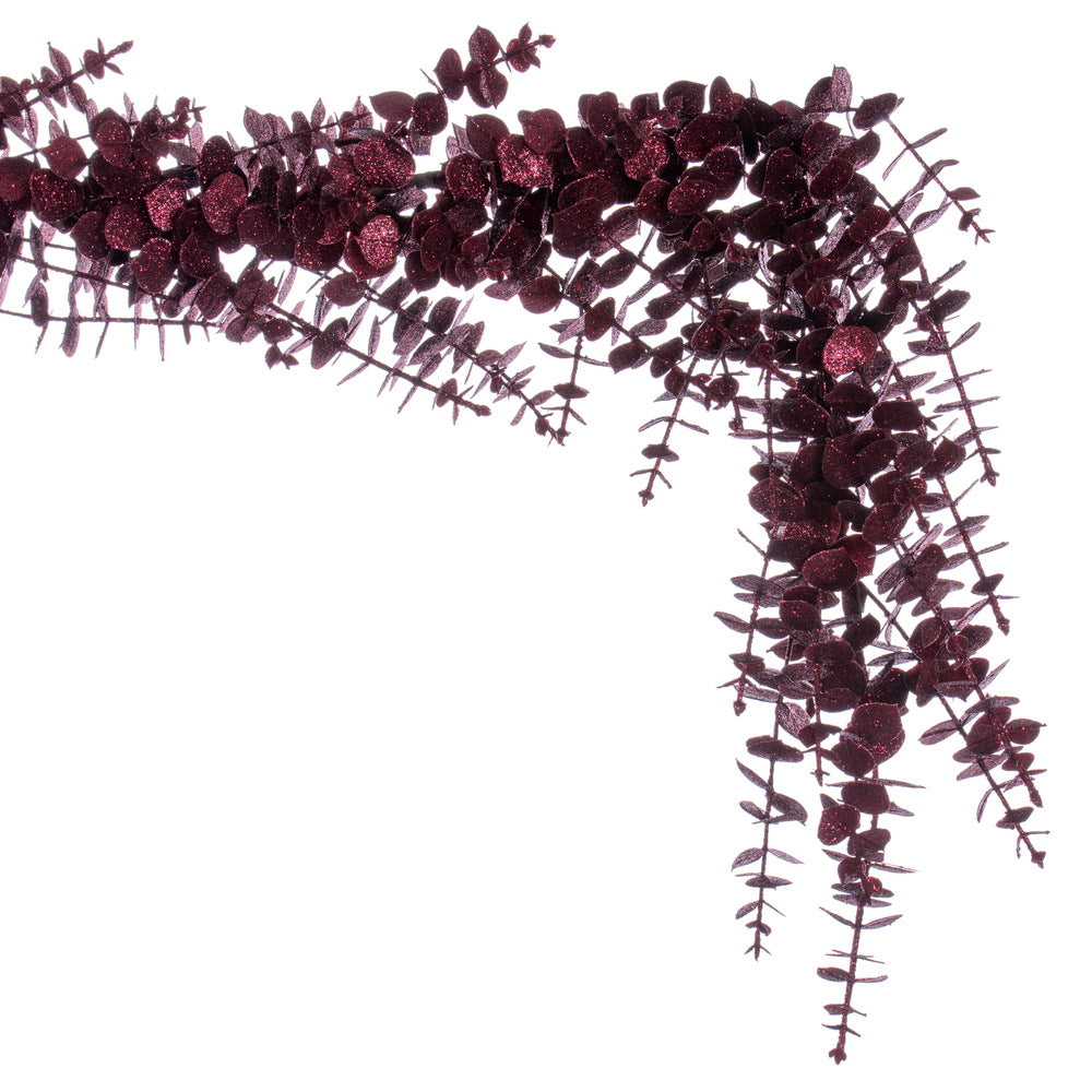 Vickerman 6' Burgundy Artificial Eucalyptus Glitter Garland.
