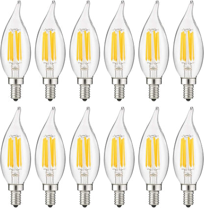 Sunlite 80674 LED Filament CA11 Flame Tip Chandelier Light Bulb, 5 Watts  (60W Equivalent), 600 Lumens, Candelabra Base (E12), Edison style, Dimmable, ETL Listed, 5000K - Super White 12 Pack