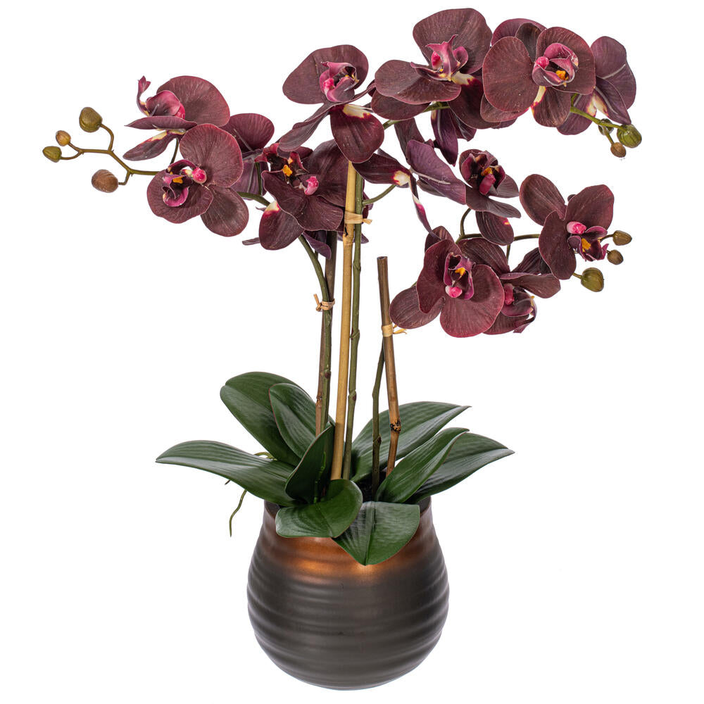 Vickerman 22" Artificial Potted Real Touch Purple Phalaenopsis Spray.