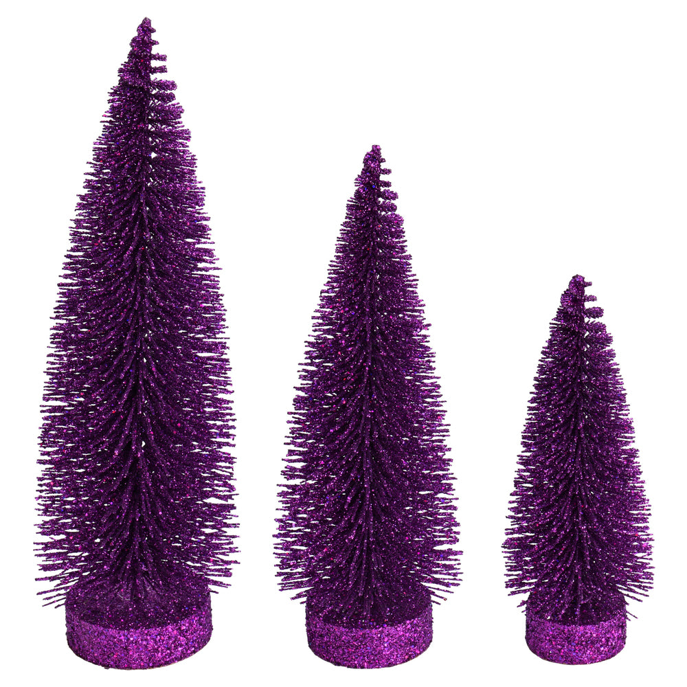 Vickerman 7"-9"-11" Plum Glitter Oval Pine Artificial Christmas Tree Set of 3
