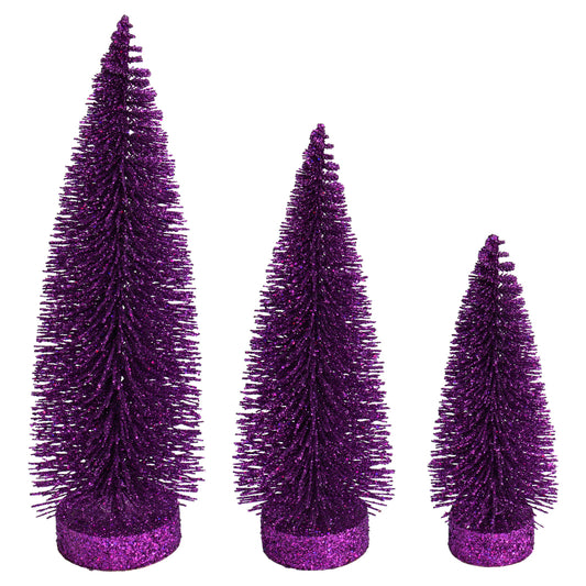 Vickerman 7"-9"-11" Plum Glitter Oval Pine Artificial Christmas Tree Set of 3