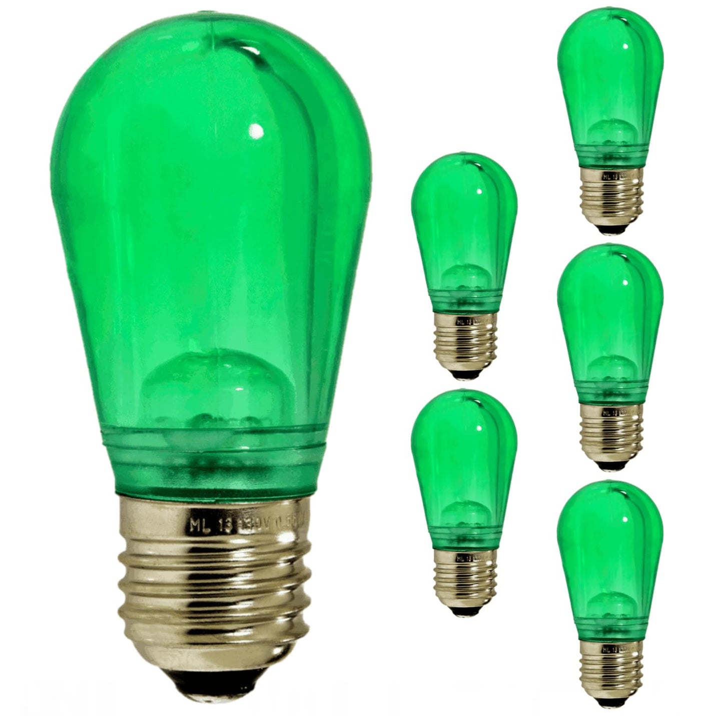 Damar- S14 Colored LED String Light Bulb Transparent Green 0.55W-1.5W E26 Medium Base 100-130V Pack of 6- Shatterproof Waterproof Outdoor Indoor Replacement Bulb Home Decorations Christmas Halloween