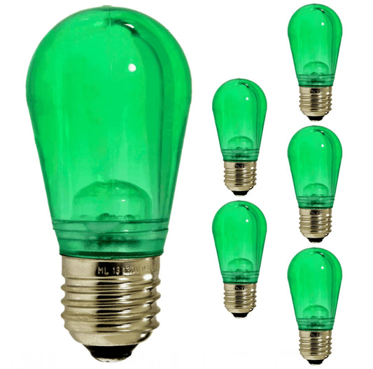 Damar- S14 Colored LED String Light Bulb Transparent Green 0.55W-1.5W E26 Medium Base 100-130V Pack of 6- Shatterproof Waterproof Outdoor Indoor Replacement Bulb Home Decorations Christmas Halloween