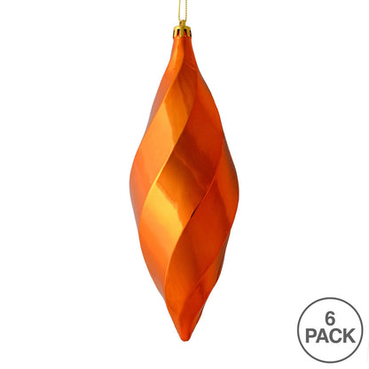 Vickerman 8" Burnished Orange Shiny Swirl Finial Ornament Pack of 6