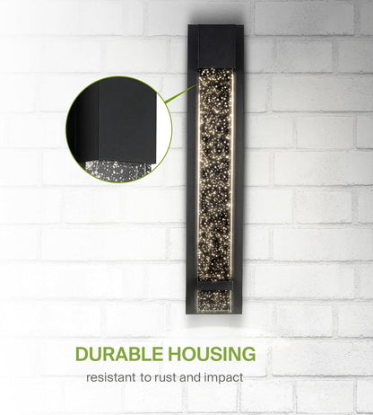 ASD Lighting LED Outdoor Wall Sconce 24 20W 120-277V CCT Selectable 3000/4000/5000K Dimmable Clear Seeded Glass, Black ETL