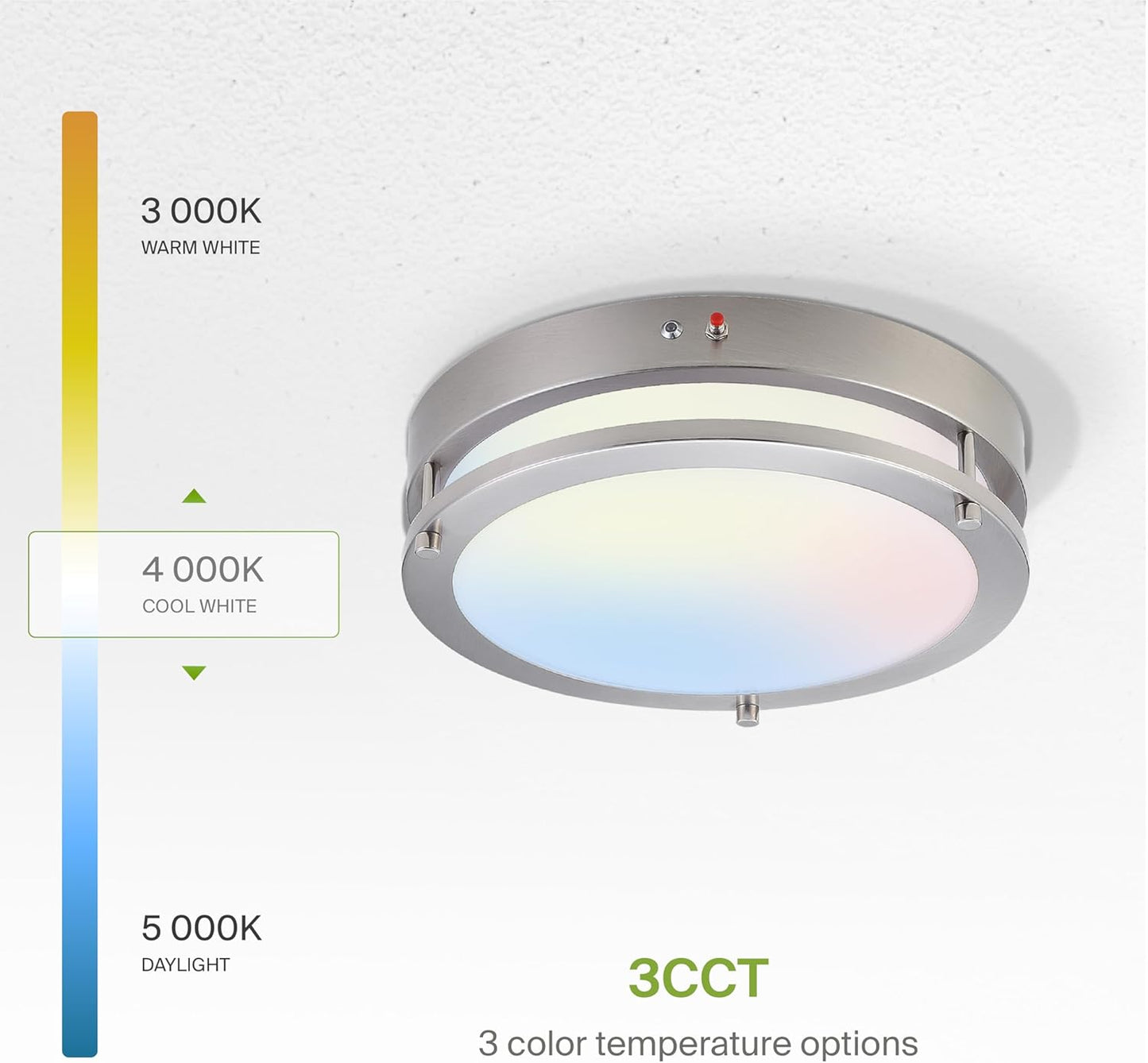ASD Lighting LED Double Ring Flushmount 14inch 21W 120-277V Triac 3000/4000/5000K with Battery Back-up 12W Nickel ETL