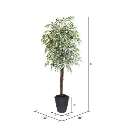 Vickerman 6' Artificial Varigated Smilax Deluxe Tree Gray Round Plastic Container.