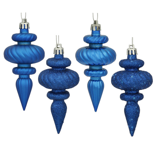 Vickerman 4" Blue 4-Finish Finial Ornament 8 per Box