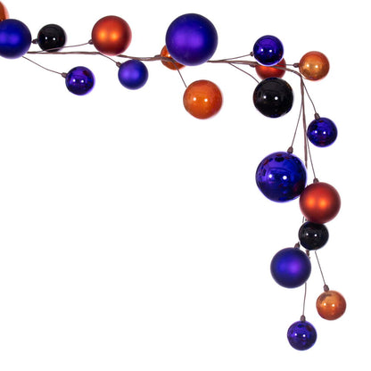 Vickerman 10' Purple Orange And Black Assorted Finish Branch Ball Ornament Garland.