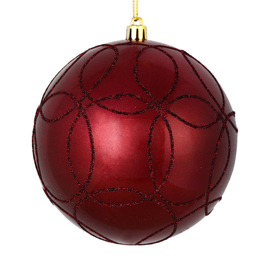 Vickerman 4" Wine Candy Finish Ornament with Circle Glitter Pattern 4 per Bag