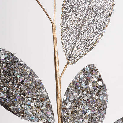 Vickerman 20" Silver Mesh Apple Leaf Artificial Christmas Spray. Includes 3 sprays per pack.
