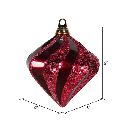 Vickerman 6'' Burgundy Candy/Glitter Swirl Diamond Christmas Ornament