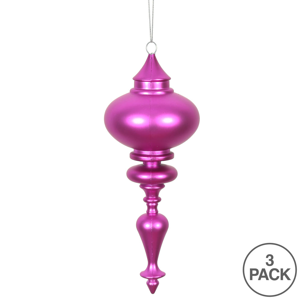 Vickerman 8" Fuchsia Matte Finial Ornament Pack of 3