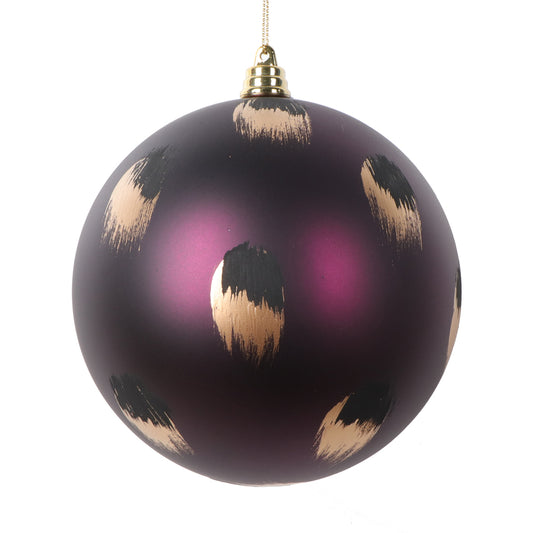 Vickerman 4.75" Matte Plum Ball Ornament with Gold and Black Brush Strokes 4 per bag.