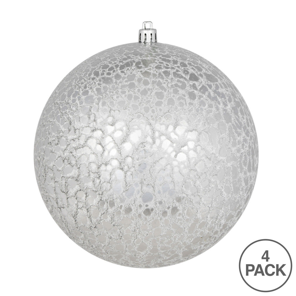 Vickerman 6" Silver Crackle Ball Ornament 4 per Bag