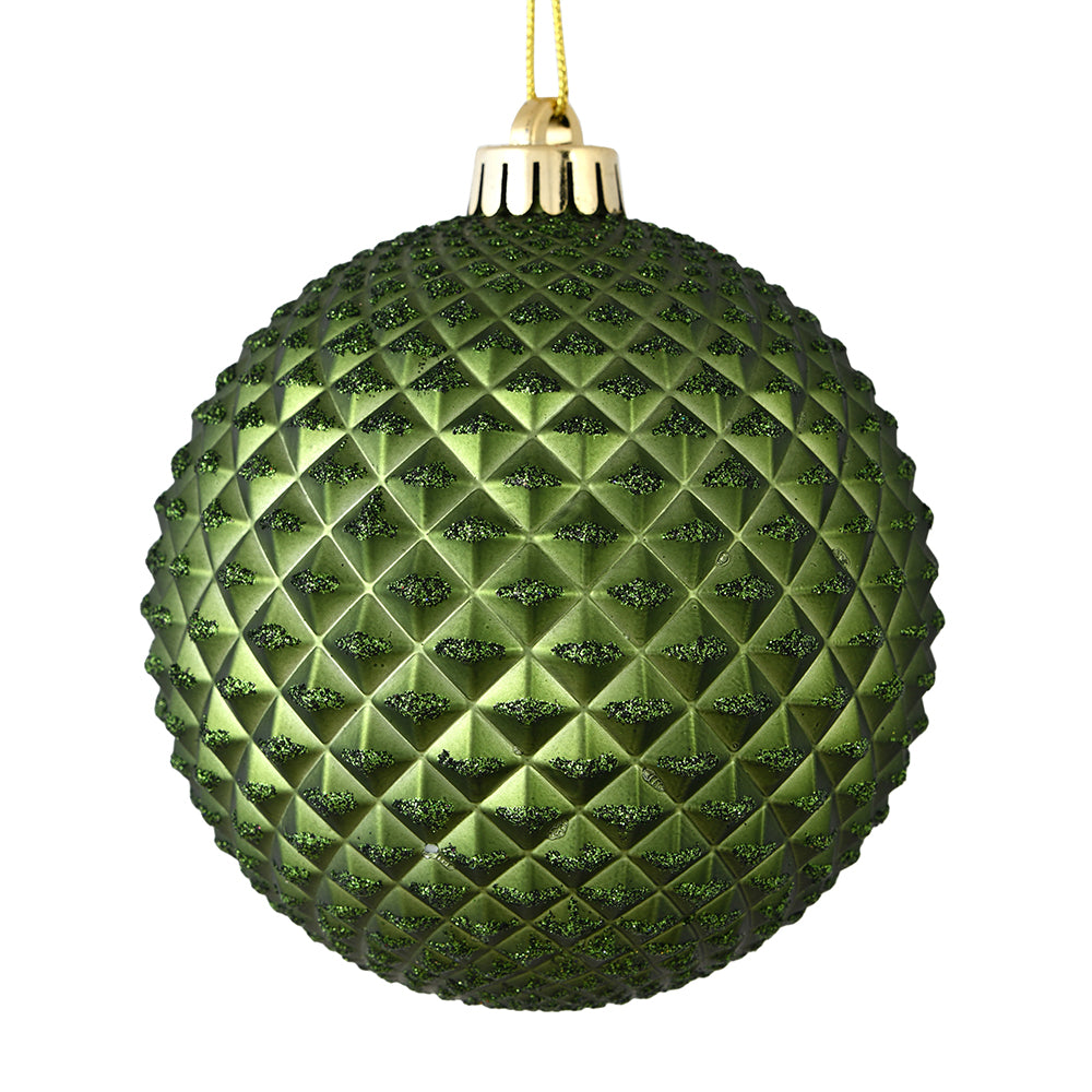 Vickerman 4" Moss Green Durian Glitter Ball Ornament 6 per Bag