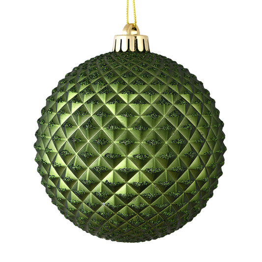 Vickerman 4" Moss Green Durian Glitter Ball Ornament 6 per Bag