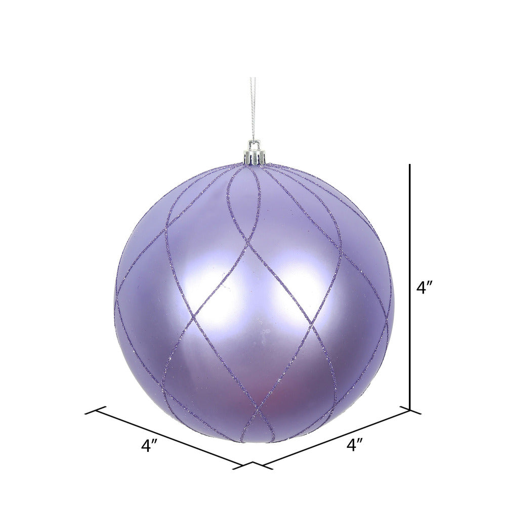 Vickerman 4" Lavender Matte and Glitter Swirl Ball Ornament 4 per Box