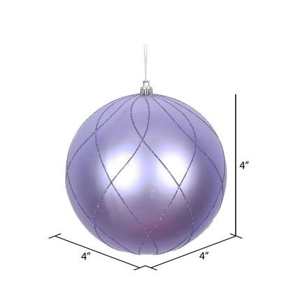 Vickerman 4" Lavender Matte and Glitter Swirl Ball Ornament 4 per Box