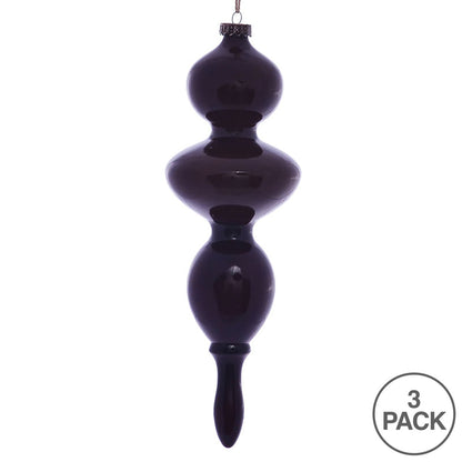 Vickerman 14" Burgundy Wood Grain Bubble Finial Ornament Pack of 3