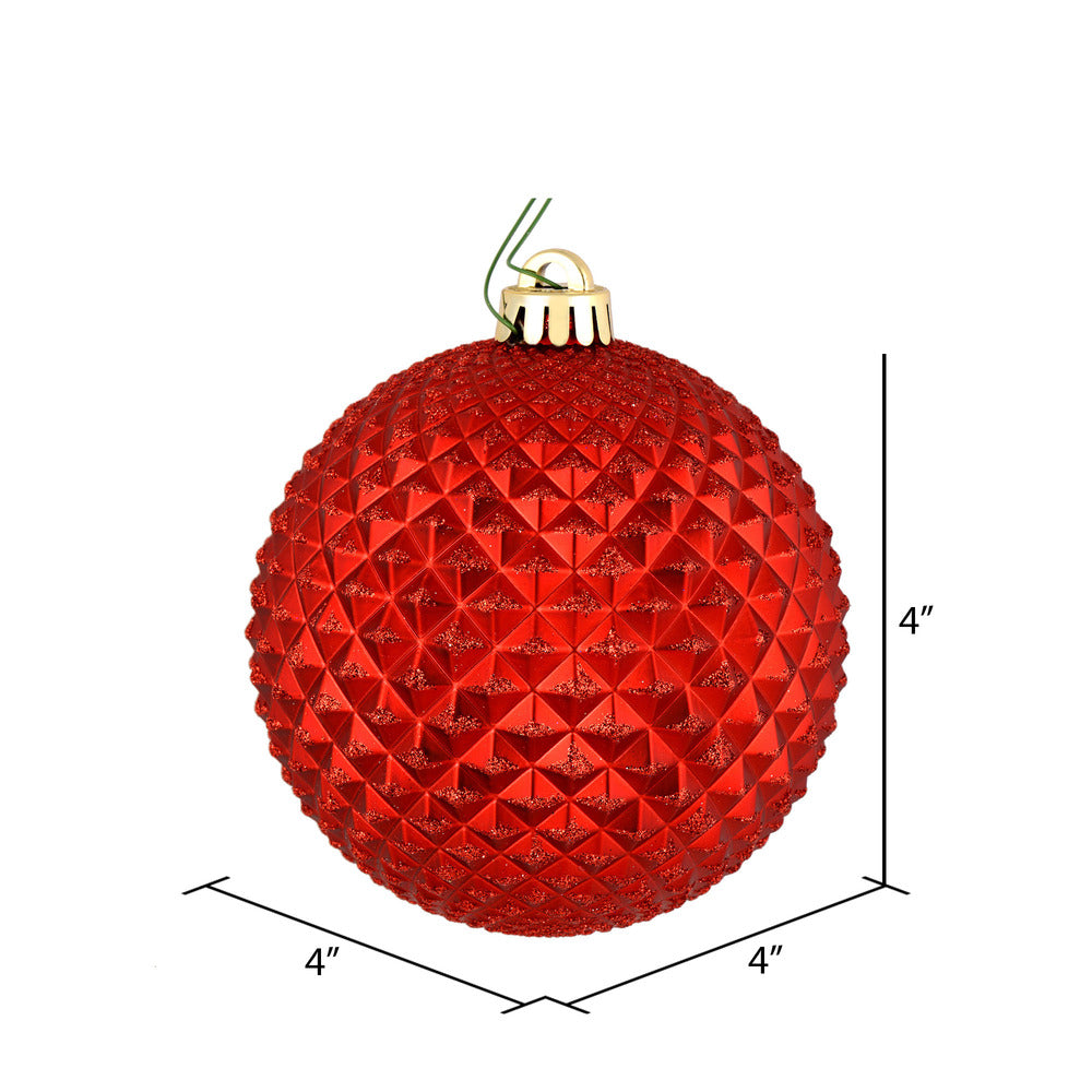 Vickerman 4" Red Durian Glitter Ball Ornament 6 per Bag