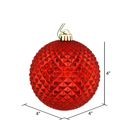 Vickerman 4" Red Durian Glitter Ball Ornament 6 per Bag